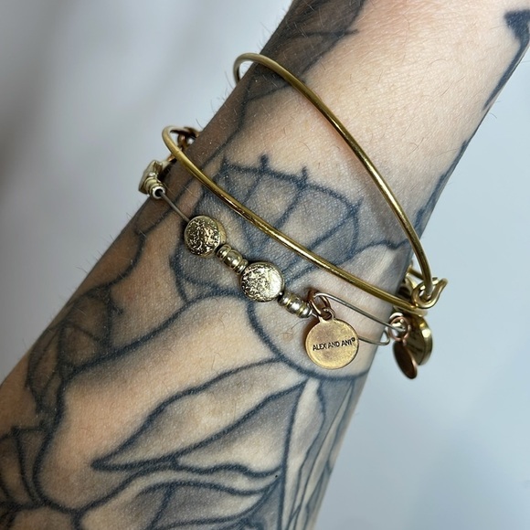 Alex & Ani | Gold Tone Amethyst & Lotus Stack of two Bracelets - Picture 3 of 6